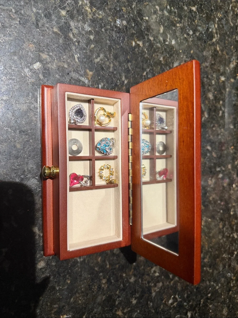 Wooden Jewelry Box with Brass Knob - Red Finish